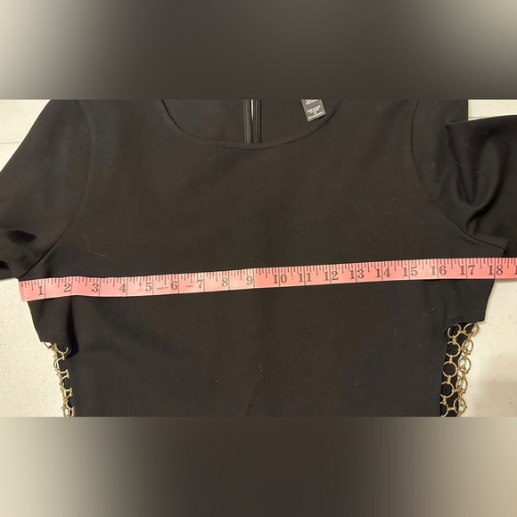 Hours Black Bodycon Mini Dress Gold Ring Chain Detail‎ Long Sleeve Stretch L - Picture 6 of 6